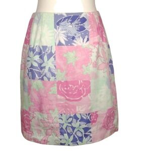 Lilly Pulitzer Patchwork Floral Turtle Skirt Size 4 Pink Green Blue